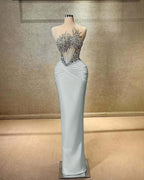 Strapless Sleeveless Long Mermaid Prom Dress With Beading Pleated YK0451