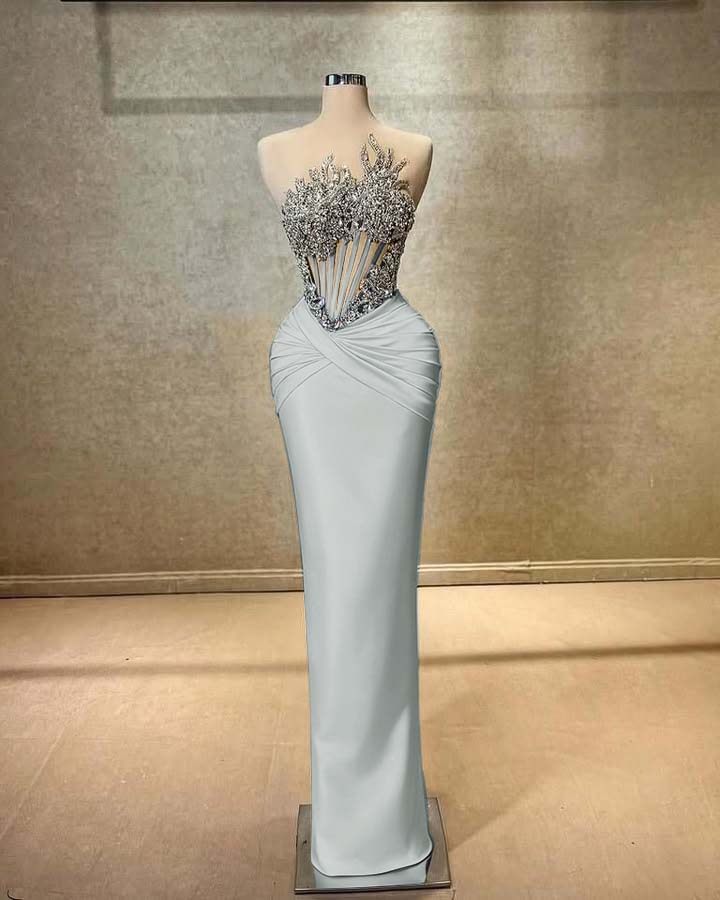 Strapless Sleeveless Long Mermaid Prom Dress With Beading Pleated YK0451