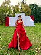 Satin Halter Neck Strapless Sleeveless Long A-Line Prom Dress With Pleated And Split YK0728