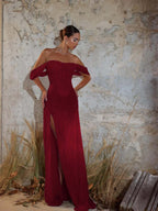 Off-The-Shoulder Strapless Sleeveless Long Mermaid Prom Dress With Sequins And High Split YK0711