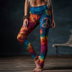 Women's Hippie Rainbow Peace Sunflowers With Tie-dye Pattern Leggings