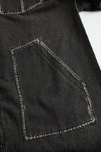 Casual Loose Retro Pocket Long Sleeve Hooded Zipper Denim Jumpsuit