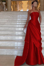 Chic Strapless Sleeveless Long Prom Dress With Pleated Beading WQ0094