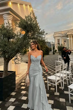 Cocoslly Strapless Sleeveless High Waist Long Prom Dress With Ruffles And Pleated | Dusty Sage Chiffon LR0540