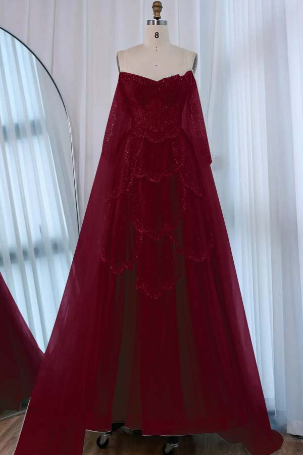 Tulle Strapless Sleeveless High Waist Long A-Line Prom Dress With Beadings And Ruffles WQ0557