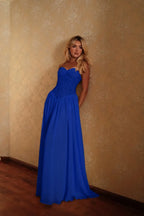 Cocoslly Spaghetti Straps Sleeveless High Waist Long Prom Dress | Glod Champage Chiffon YC0559