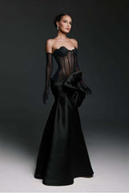 Strapless Sweetheart Sleeveless Long Mermaid Prom Dress With Gloves WQ0174