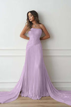 Chiffon Strapless Sleeveless Long Mermaid Prom Dress With Pleated And Ruffles WQ0461