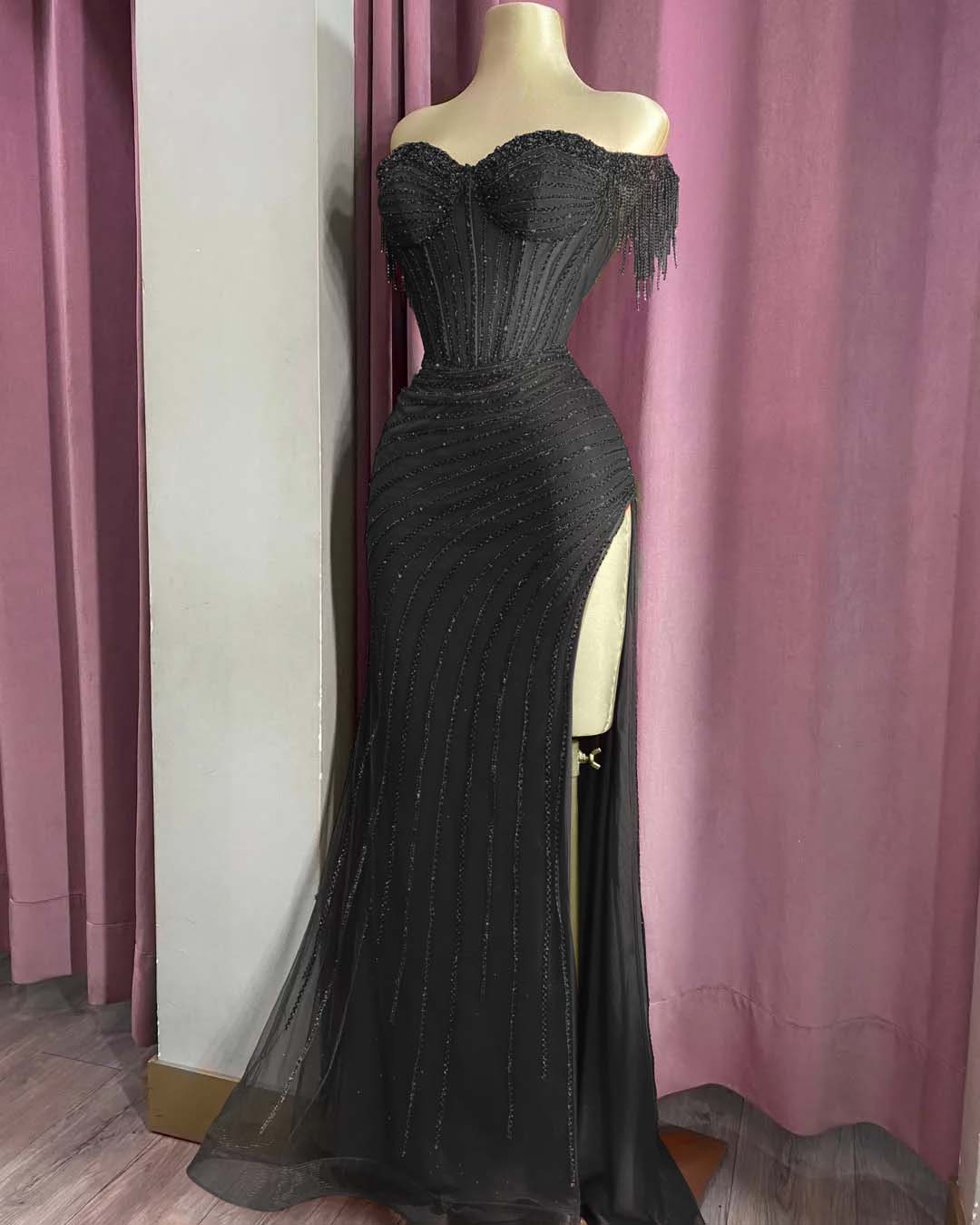 Off the Shoulder Sleeveless Long Split Prom Dress With Beading YK0161