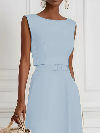 Light Blue Classic Boat Neck Sleeveless A-Line Midi Dress