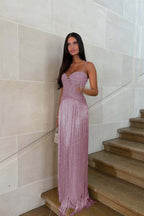 Cocoslly Spaghetti Straps Sleeveless Long Prom Dress With Beadings Tassel | Gold Beaded-Embroidered ZA0298