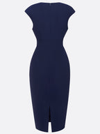 Purplish Blue Ruched Crew Neck Sleeveless Sheath Midi Dress