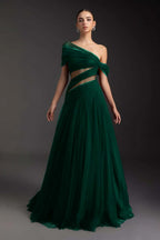 Cocoslly Off-The-Shoulder Long A-Line Prom Dress With Pleated | Burgundy Tulle ZA0173